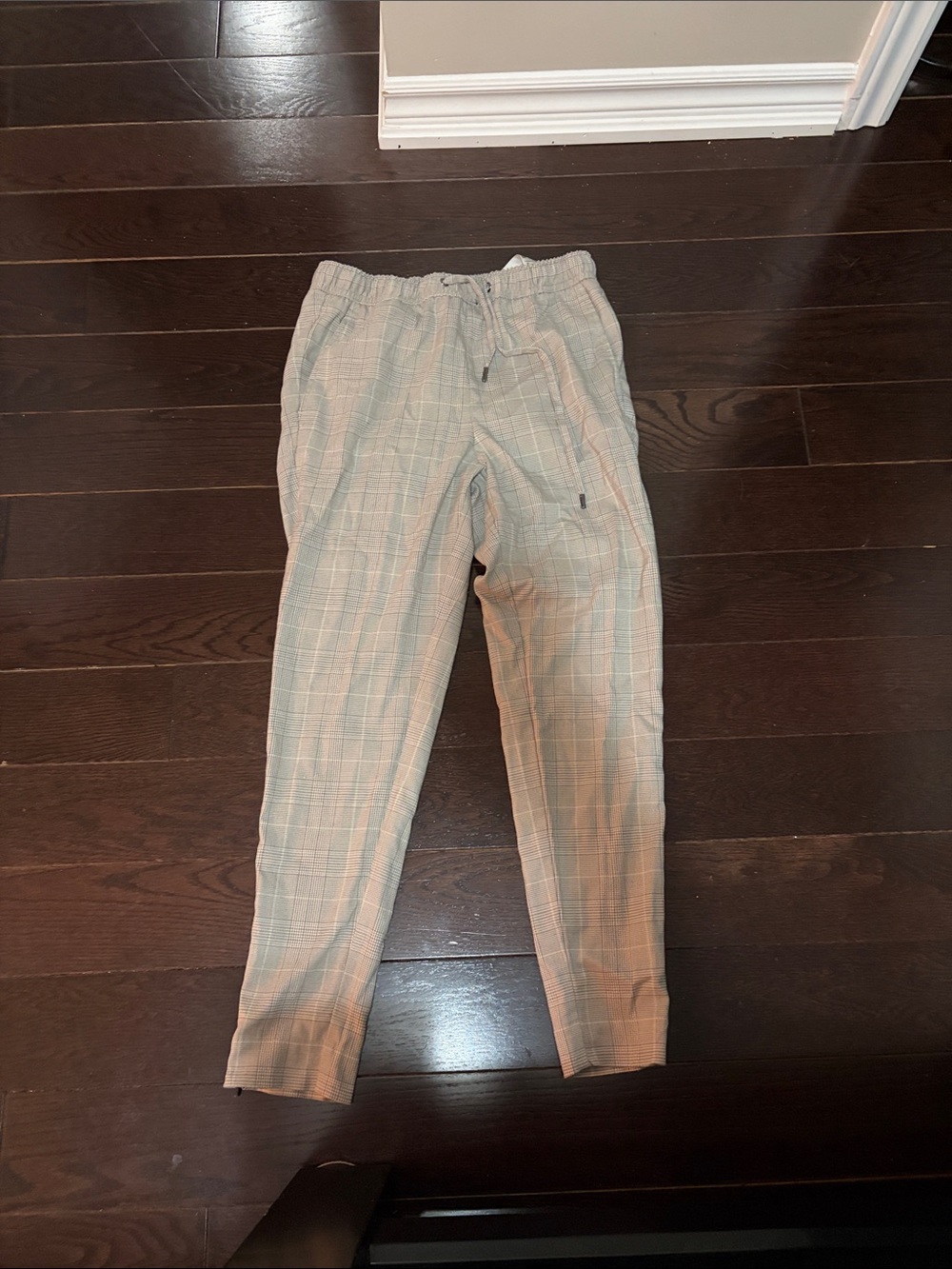 Jack and Jones Light Gray Plaid Drawstring Chinos